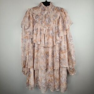 Dance & Marvel Floral Smocked Ruffle Mini Dress Floral Long Sleeve M Long Sleeve